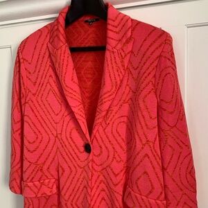 GORGEOUS MISOOK SWEATER JACKET IN PINK CORAL WITH GOLD CONTRAST ACCENT - 0X